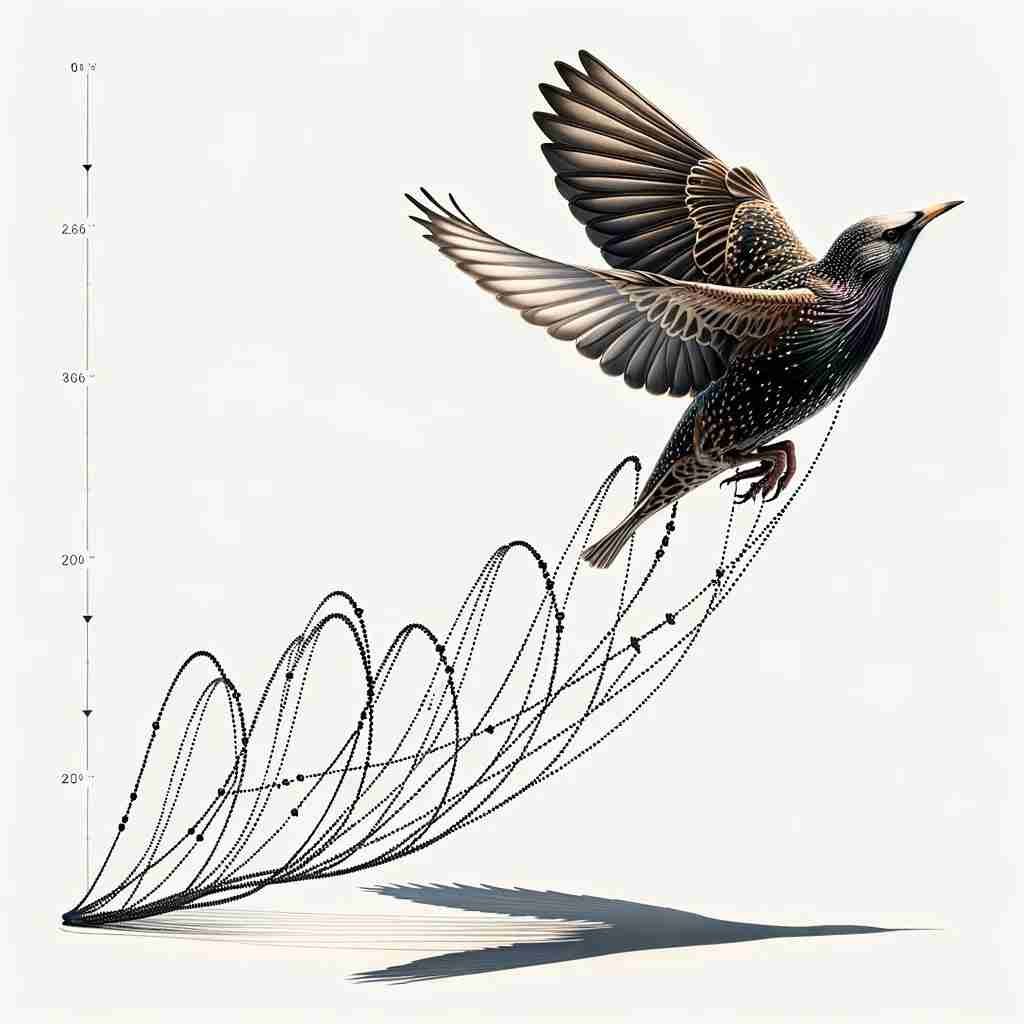 Illustration of a starling's flight pattern with dotted lines