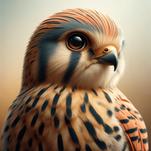 Close-up image of a Mauritius Kestrel's face and upper body