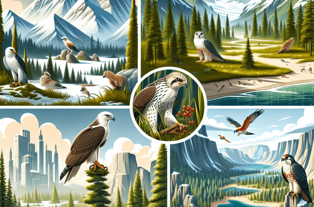 Collage of nature scenes with birds, mountains, and forest.