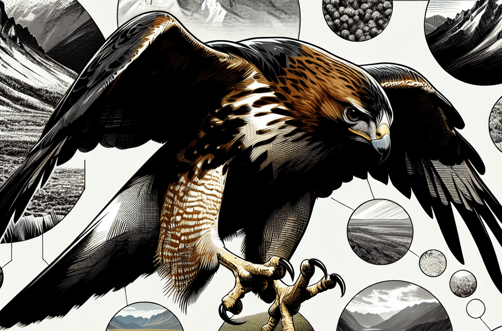 Illustration of golden eagle flying over mountainous landscape