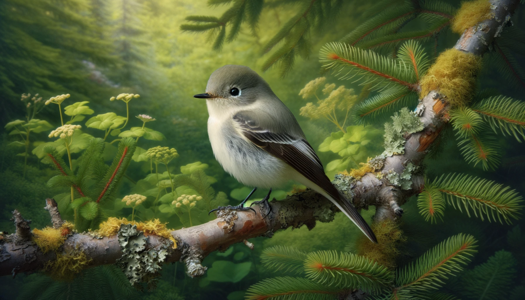 Bird perched on a branch in forest.