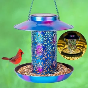 Blue Ottsuls Hanging Solar Bird Feeder for Outdoor Gardens – Metal Lantern with S Hook, Perfect Gift for Bird Lovers – Weatherproof and Water Resistant Blue Ottsuls Hanging Solar Bird Feeder for Outdoor Gardens – Metal Lantern with S Hook, Perfect Gift for Bird Lovers – Weatherproof and Water Resistant