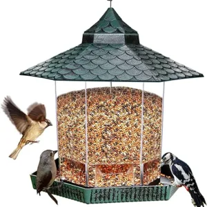 Hexagon Shaped Wild Bird Feeder with Roof – Hanging Garden Decoration for Outdoor Yard, Twinkle Star (Green) Hexagon Shaped Wild Bird Feeder with Roof – Hanging Garden Decoration for Outdoor Yard, Twinkle Star (Green)