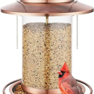 iBorn Hanging Metal Bird Feeder for Outdoor Use – Large Roof and Tray, Brushed Copper Finish, 6 Port Bird Feeders for Cardinals (Seed Not Included) iBorn Hanging Metal Bird Feeder for Outdoor Use – Large Roof and Tray, Brushed Copper Finish, 6 Port Bird Feeders for Cardinals (Seed Not Included)